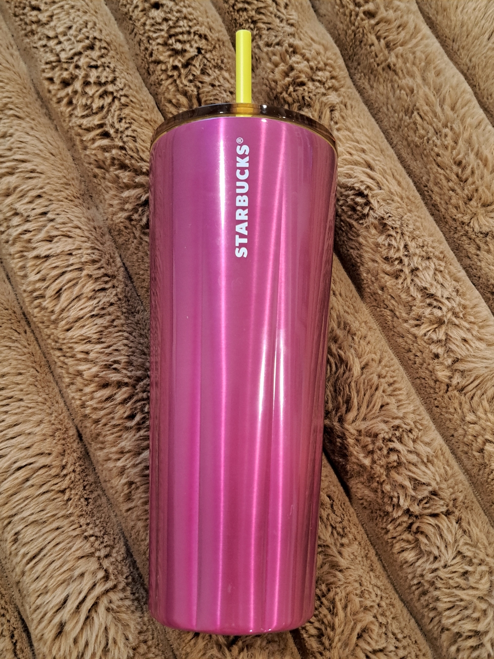 Starbucks 2023 Stainless Steel Petunia Cold Cup Pink 24 Oz Yellow Lid Straw